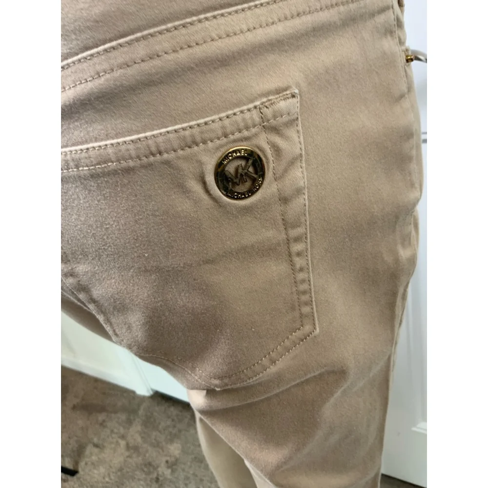 Michael Kors Women's Tan Gold Tone Hardware Cropped Pants Size 2 Preppy Academia